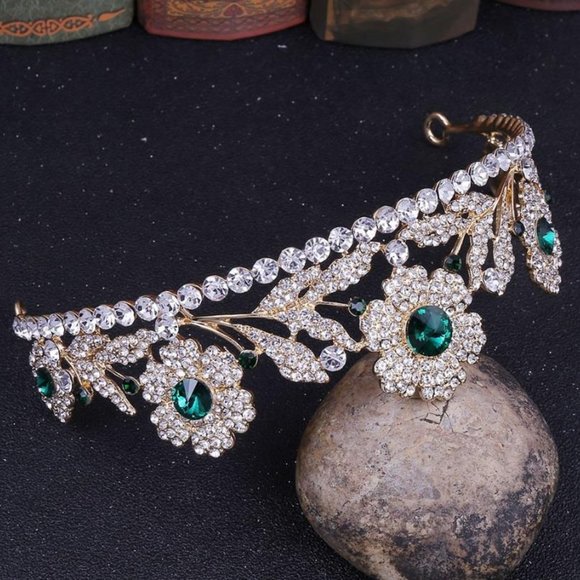 Quinceanera sweet 15 16 prom pageant tiara crown Green Austrian crystal jewelry - Picture 4 of 5